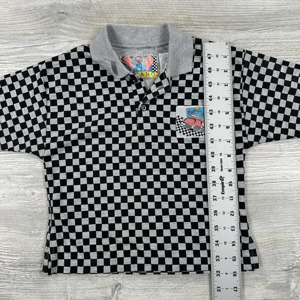 VTG EJ Gitano Polo Shirt Youth 5 Black Gray Checkerboard Moon Drive By Patch - Picture 5 of 6